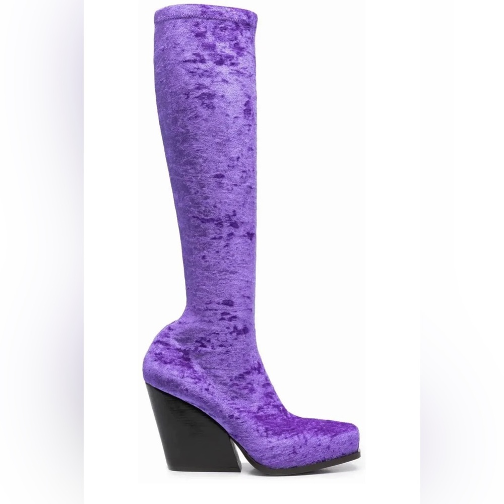 Stella McCartney Square-Toe Platform Boots Purple Velvet